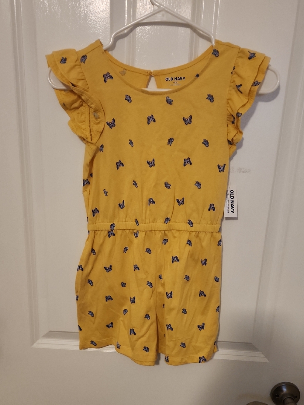 Old Navy Yellow Romper with Navy Butterfly Motif